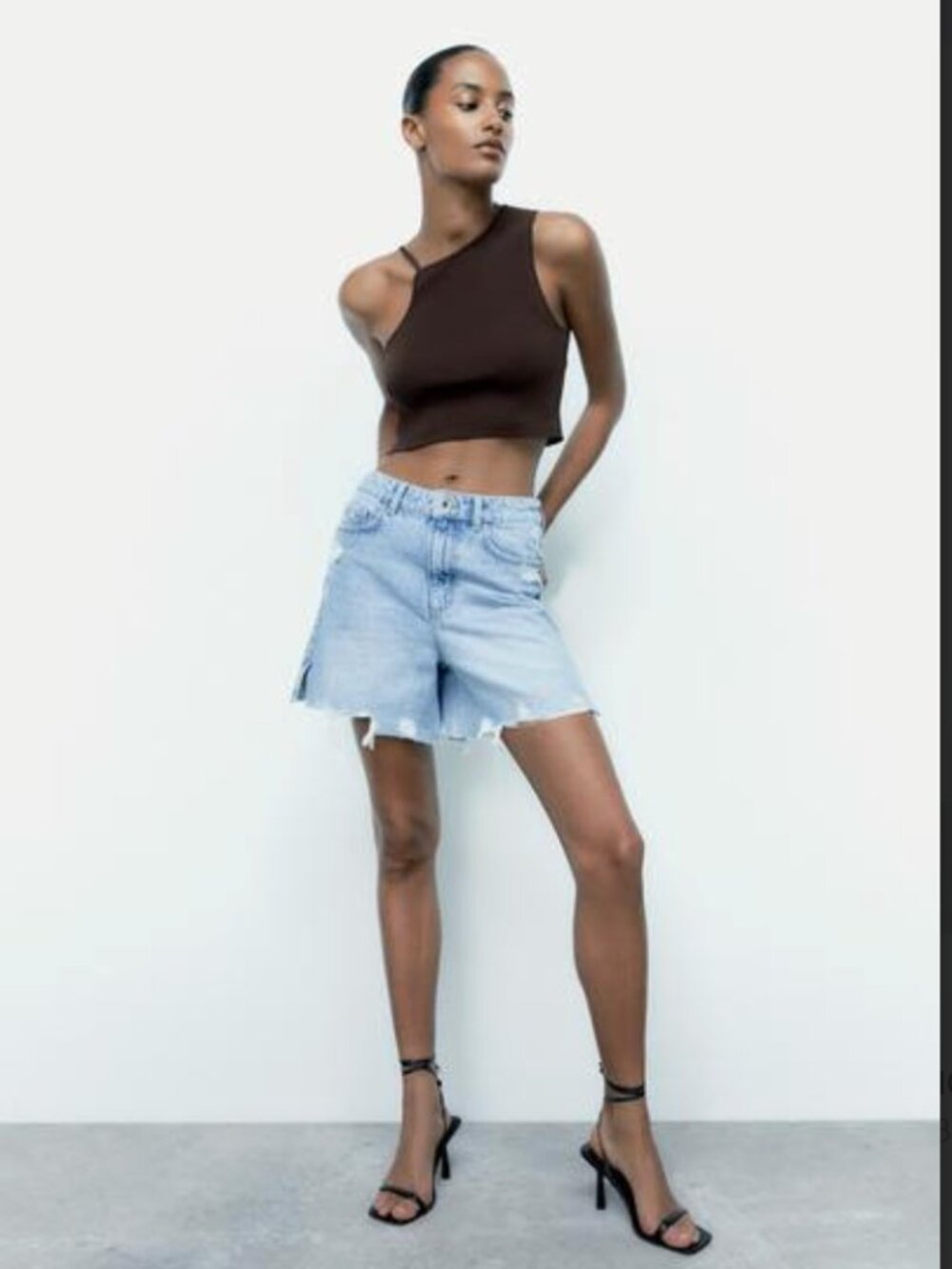Zara Ripped High Rise Denim Shorts